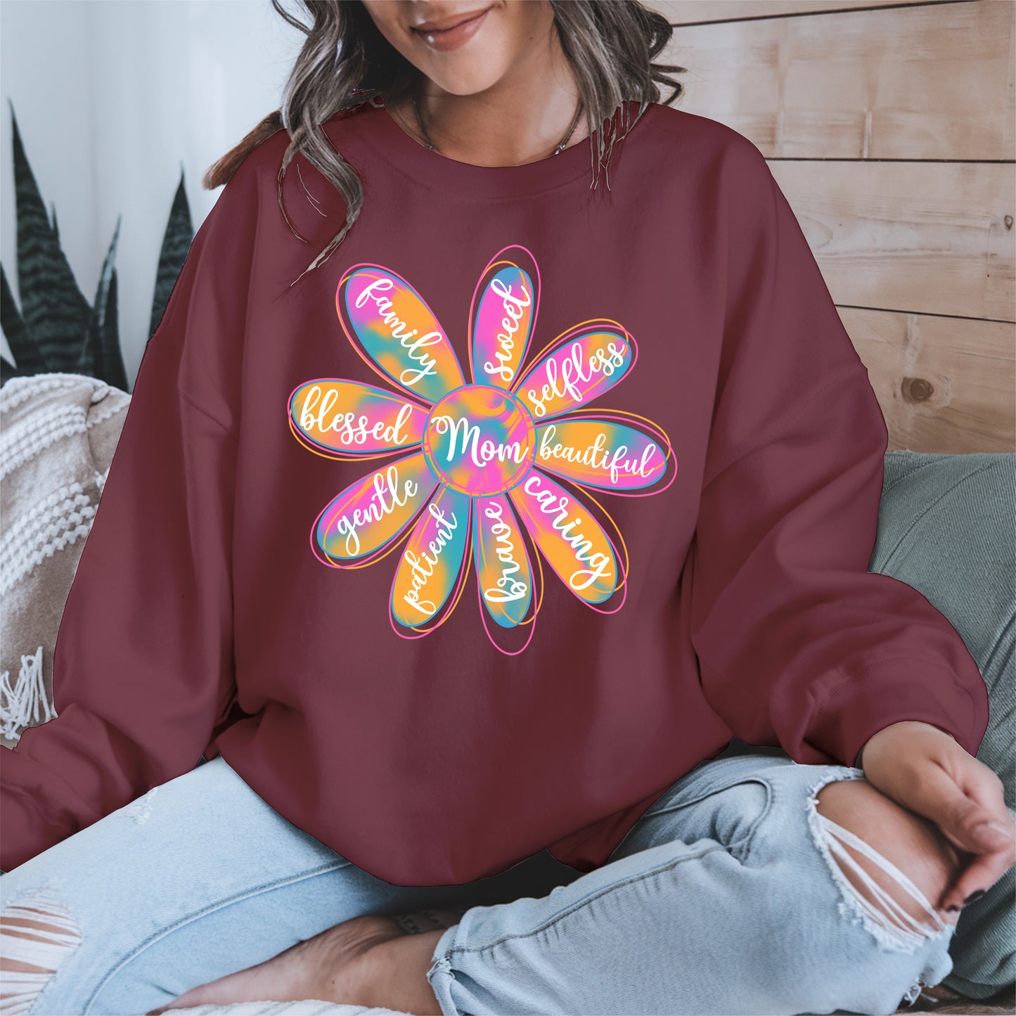 Colorful Flower Mom Shirt Hoodie Sweatshirt Gift for Mothers