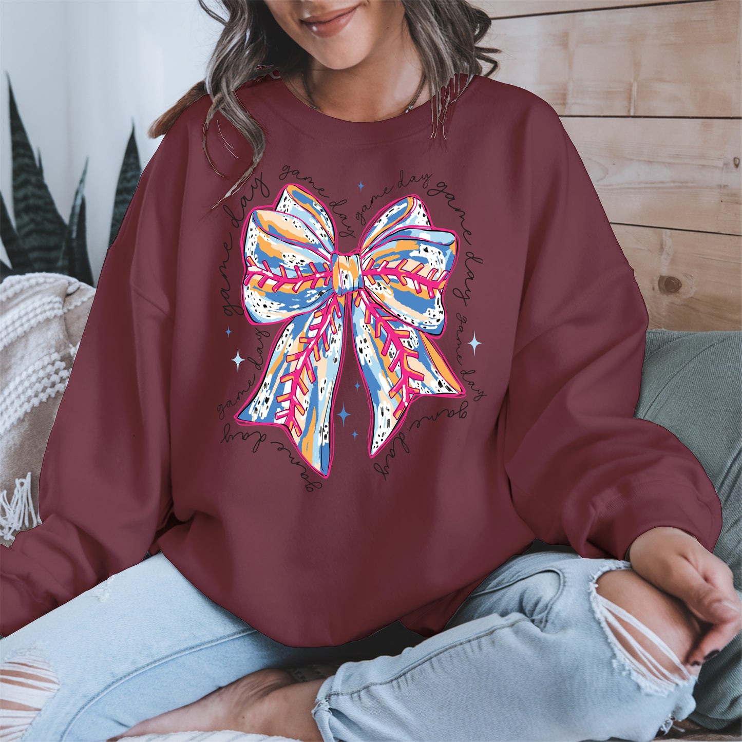 Game Day Bow Shirt Sport Tee Hoodie Sweatshirt for Baseball Fans