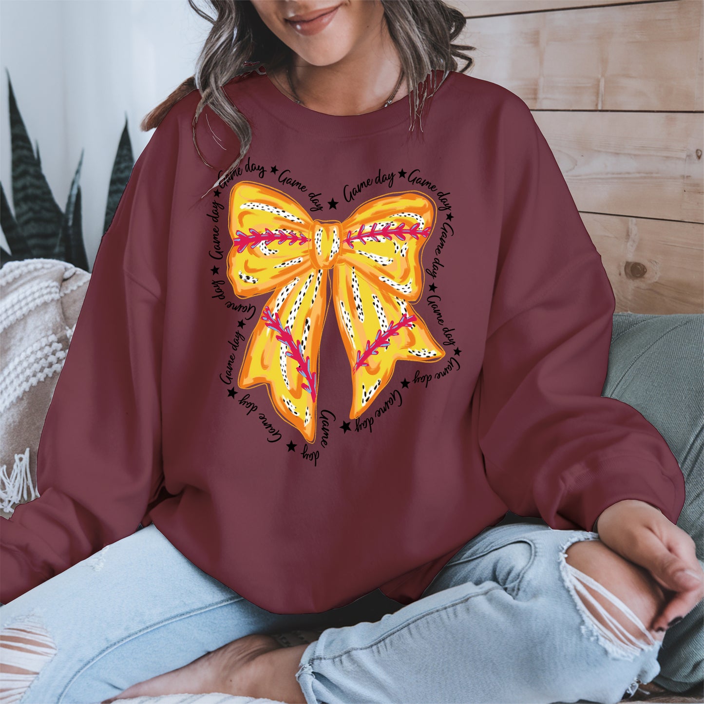 Yellow Baseball Bow Shirt Sport Tee Hoodie Sweatshirt Gift for Fans