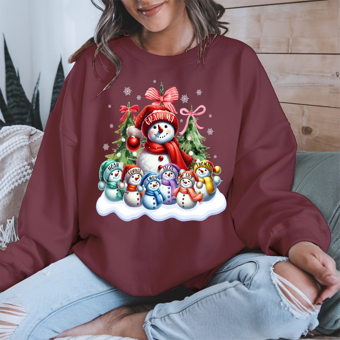 Personalized Snowman Family Grandma Shirt