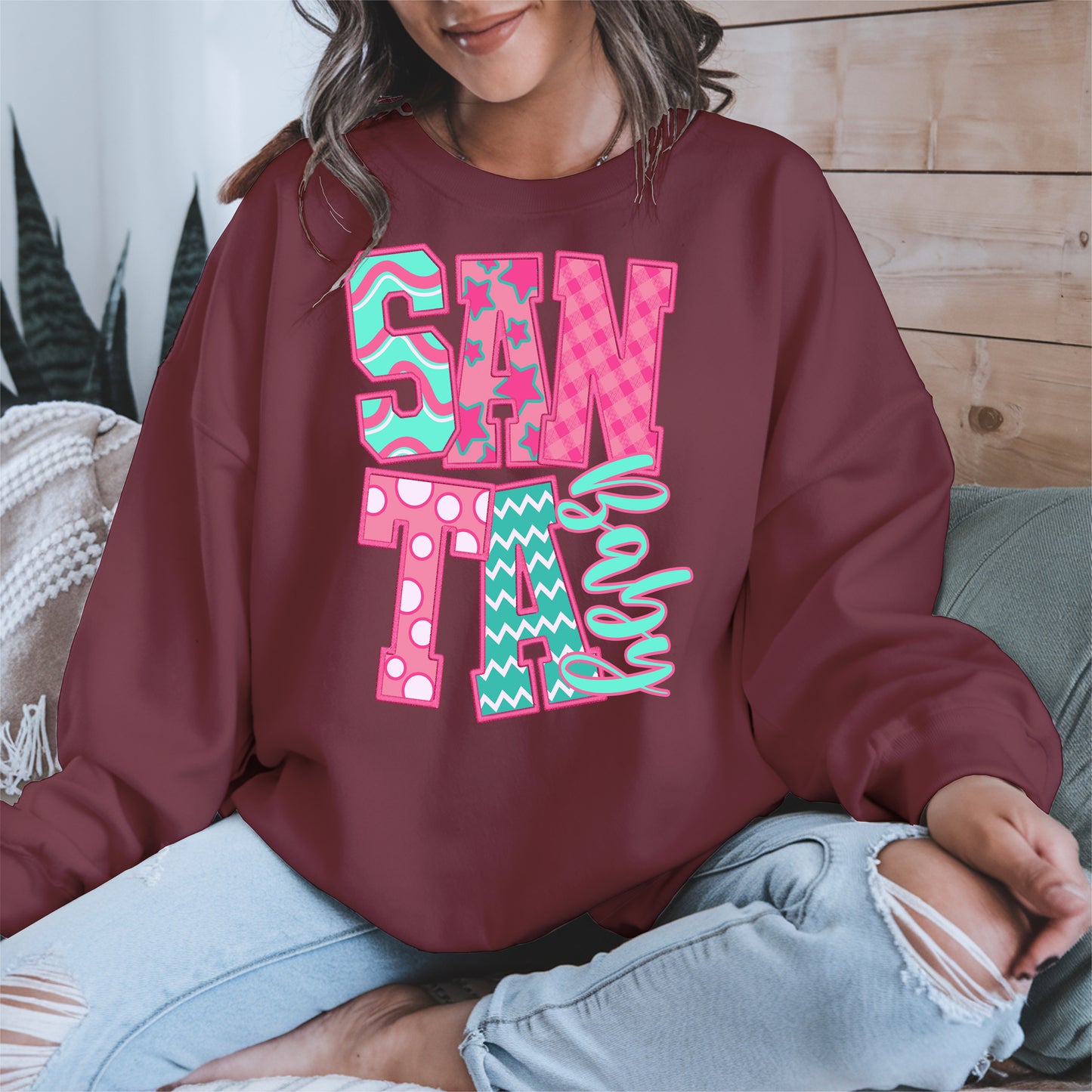 Santa Baby Embroidery-Inspired Christmas Shirt