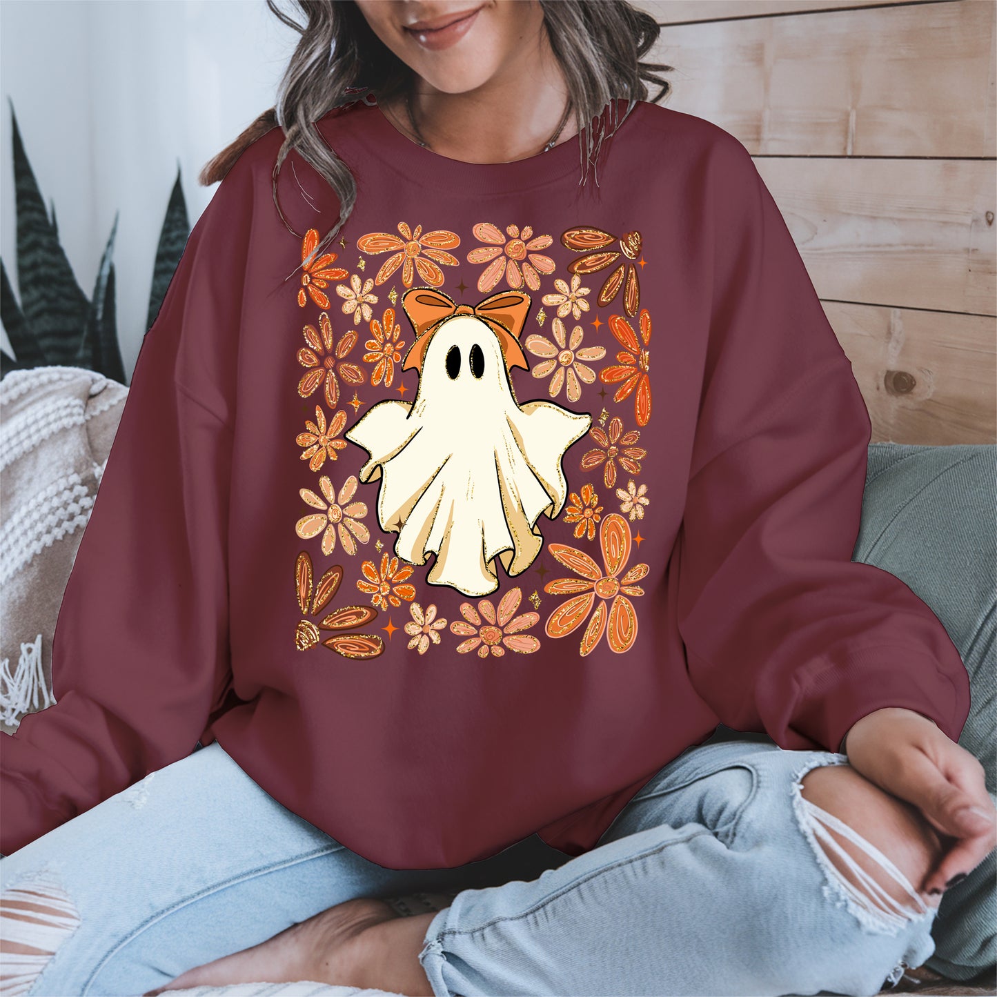 Boho floral ghost halloween shirt