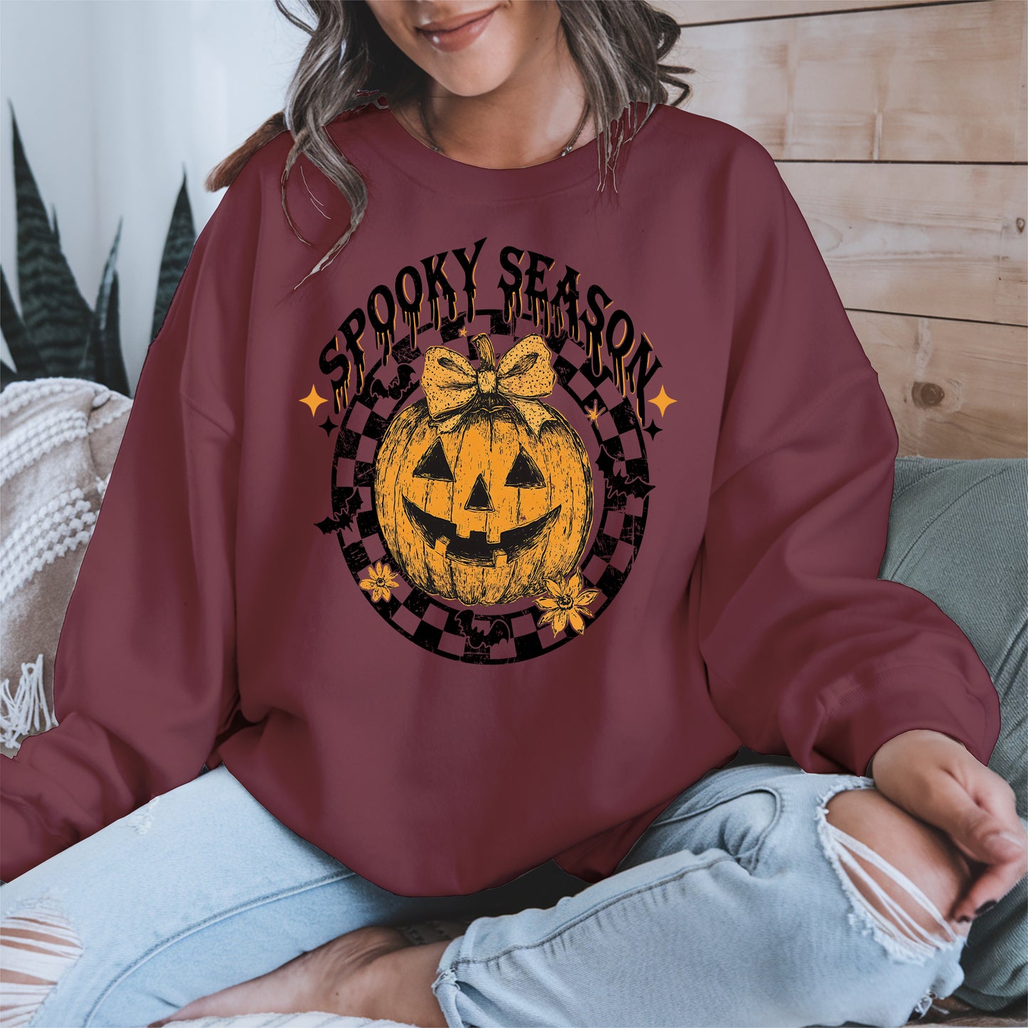 Spooky Season Halloween Pumpkin Checkered shirt