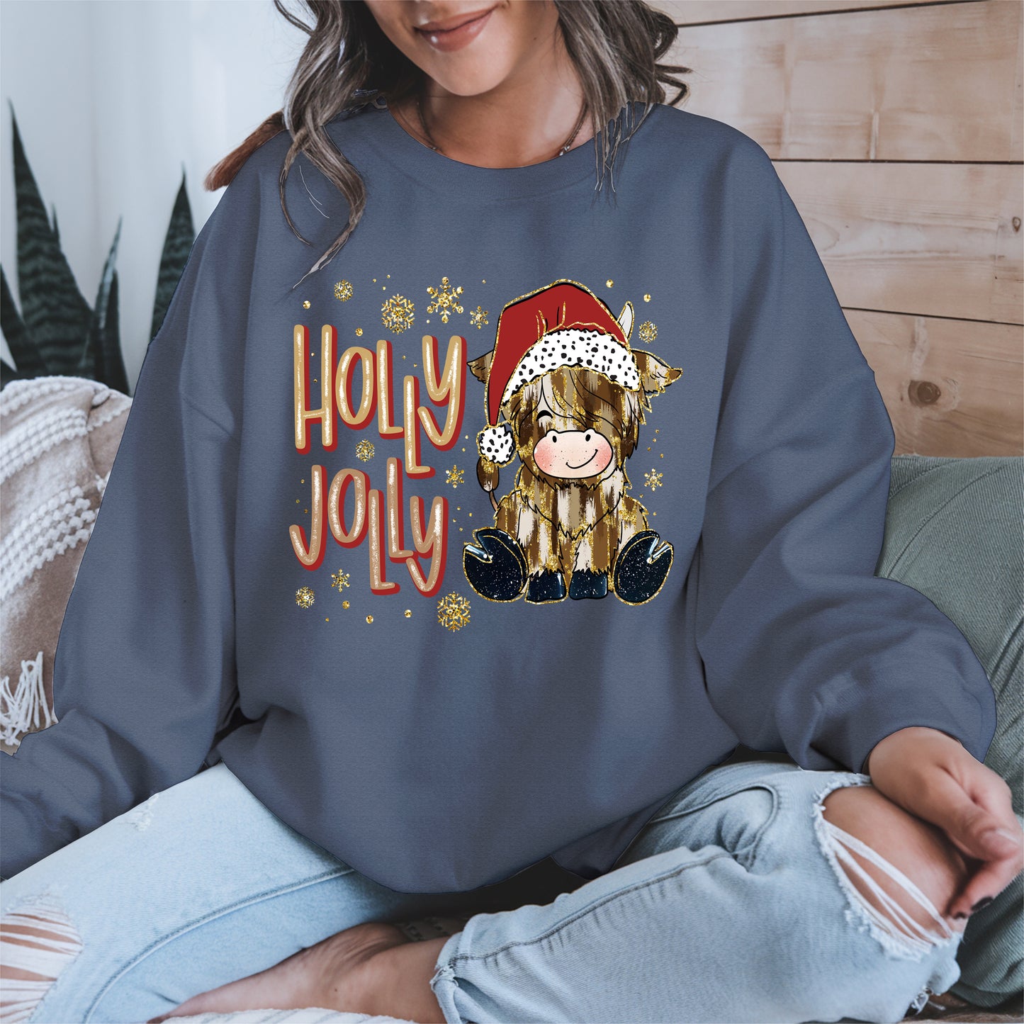 Holly Jolly Christmas Cow Santa Shirt