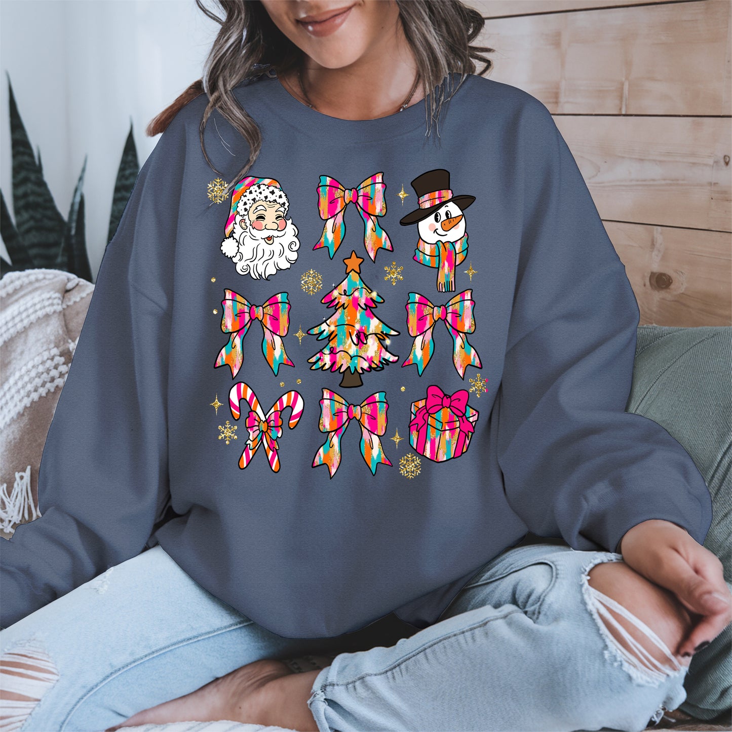 Colorful Brushstroke Santa Christmas Holiday Shirt