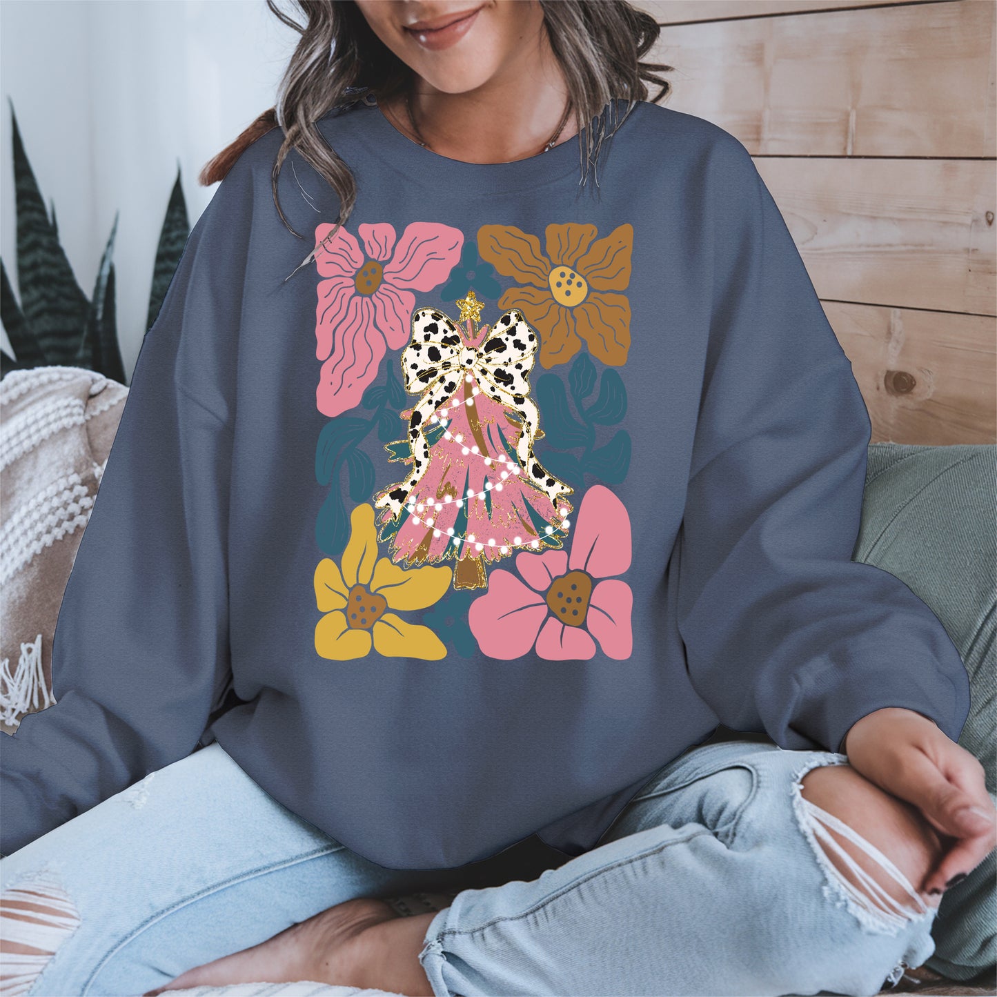Christmas Tree Coquette Bow Floral Holiday Shirt