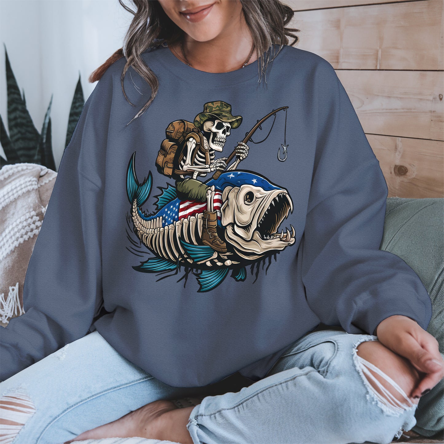 Patriotic Skeleton Fishing Shirt Hoodie Sweatshirt