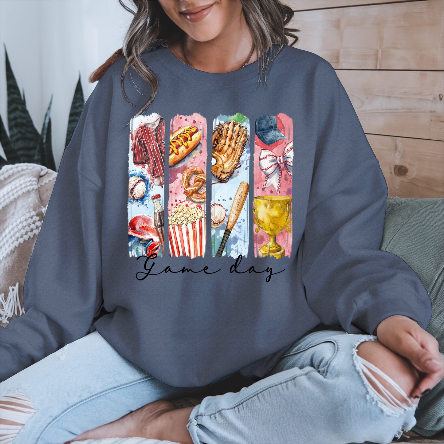 Watercolor Hotdog, Bat & Trophy Baseball Sport Shirt