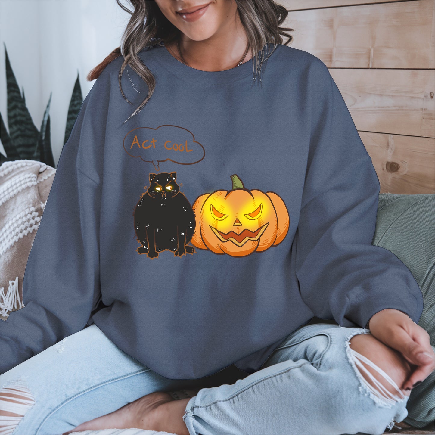 Act Cool - Black Cat & Pumpkin Halloween Tee