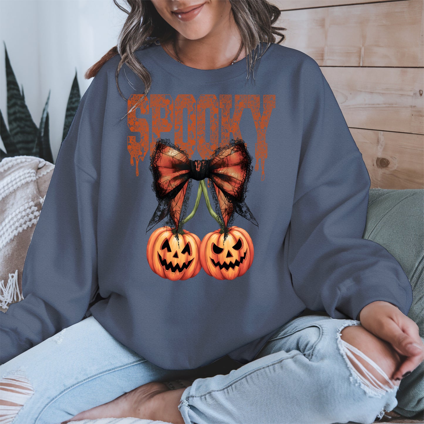Spooky Bow Pumpkin Shirt Hoodie Sweatshirt for Halloween