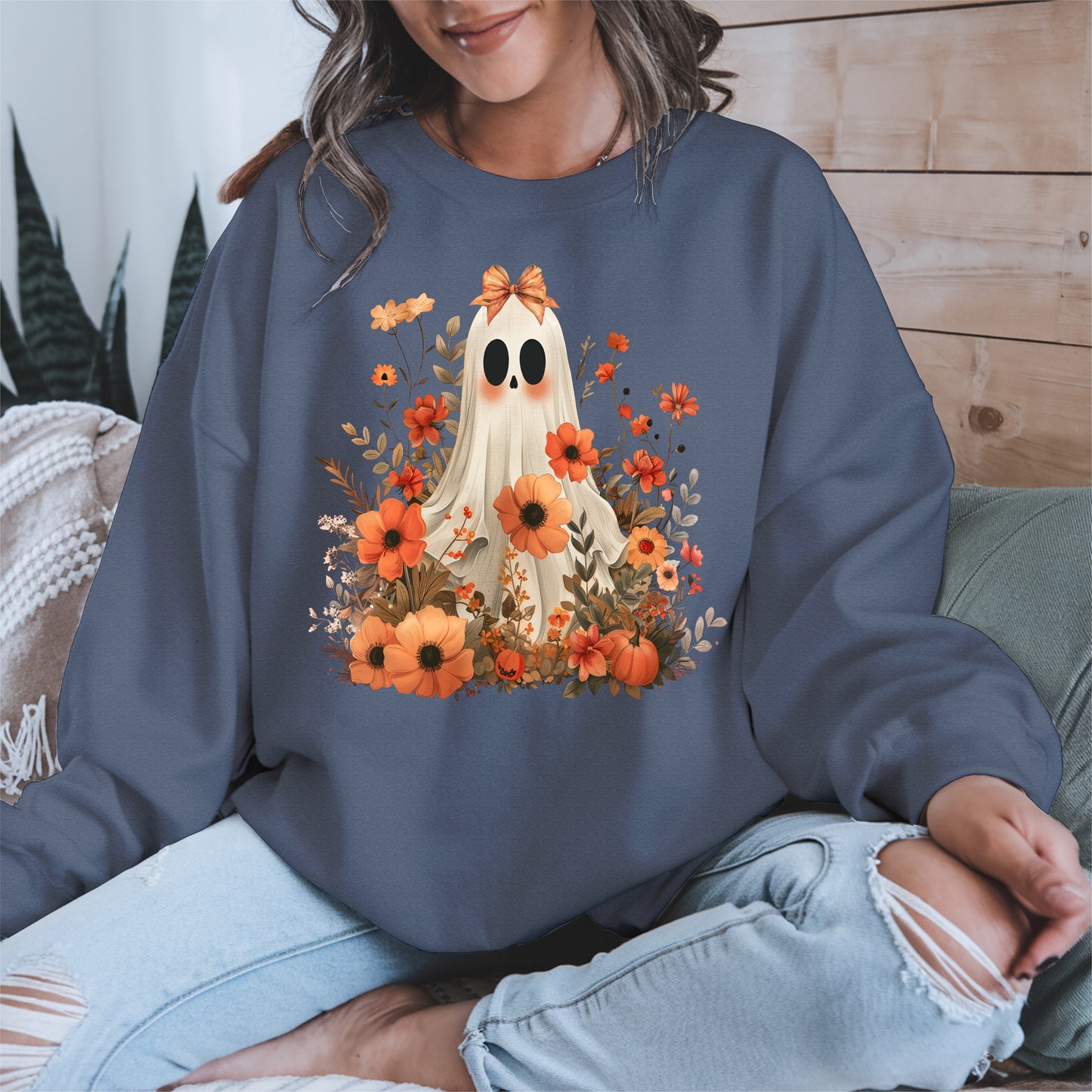 Autumn Ghost Floral Shirt Cute Fall Halloween Tee