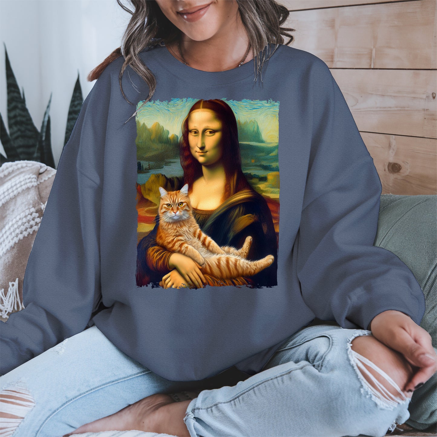 Mona Lisa Holding Orange Cat Shirt Hoodie Sweatshirt