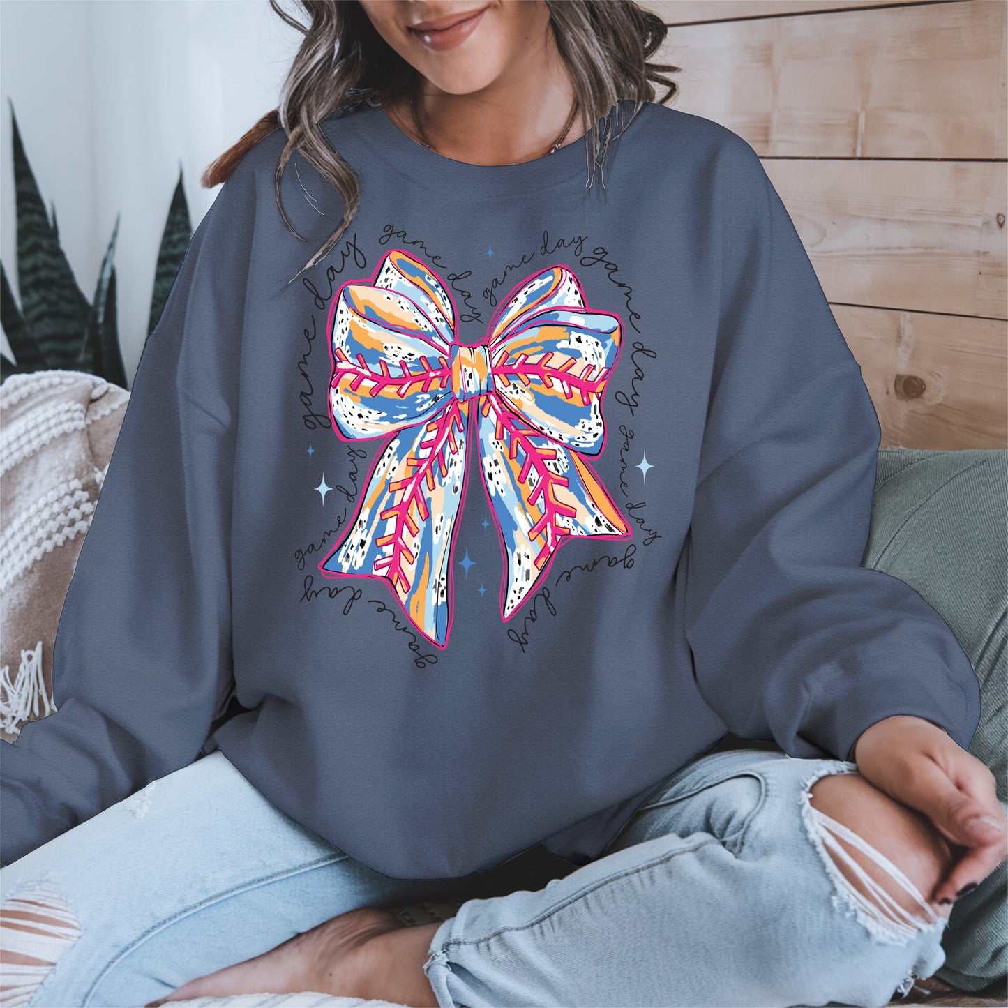 Game Day Bow Shirt Sport Tee Hoodie Sweatshirt for Baseball Fans