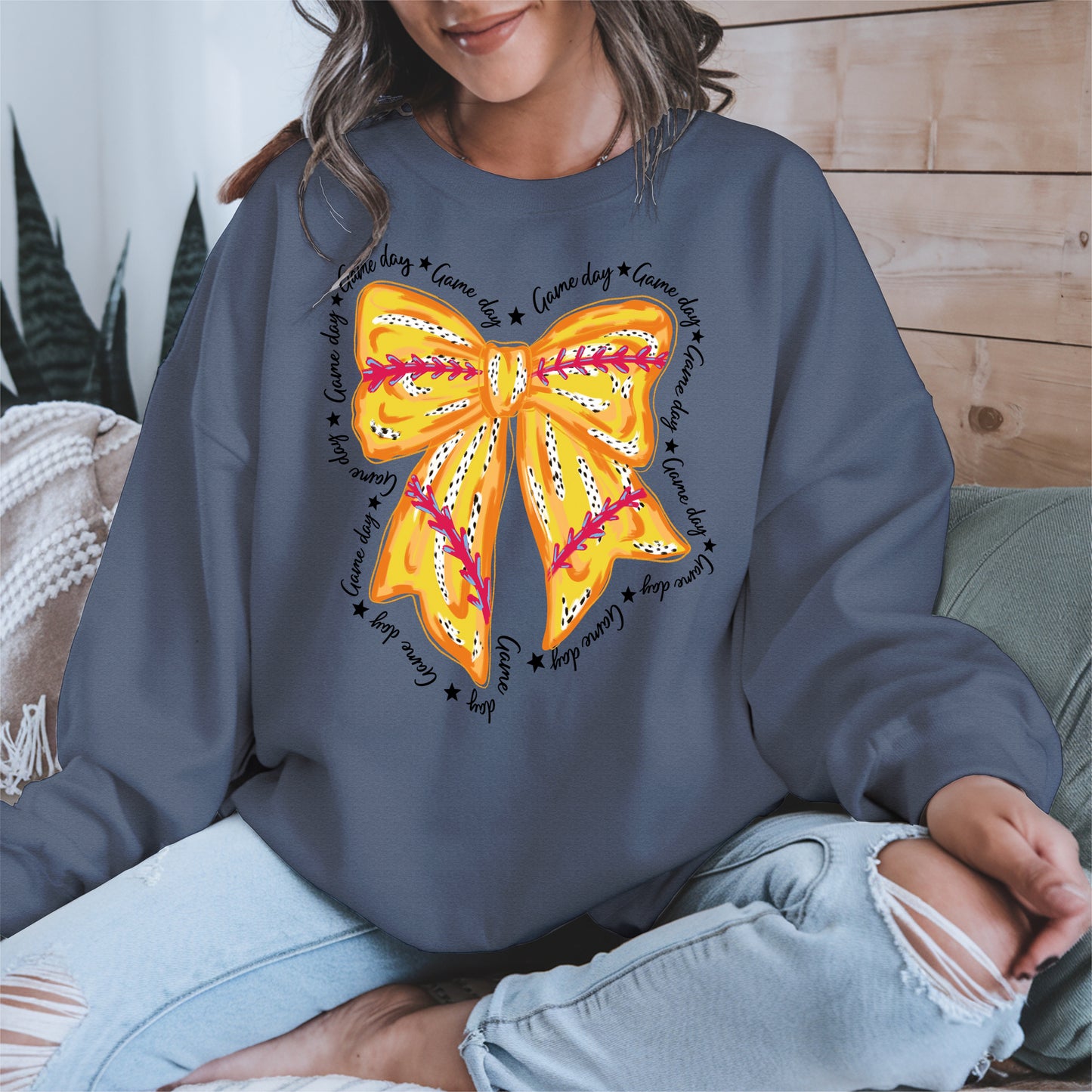 Yellow Baseball Bow Shirt Sport Tee Hoodie Sweatshirt Gift for Fans