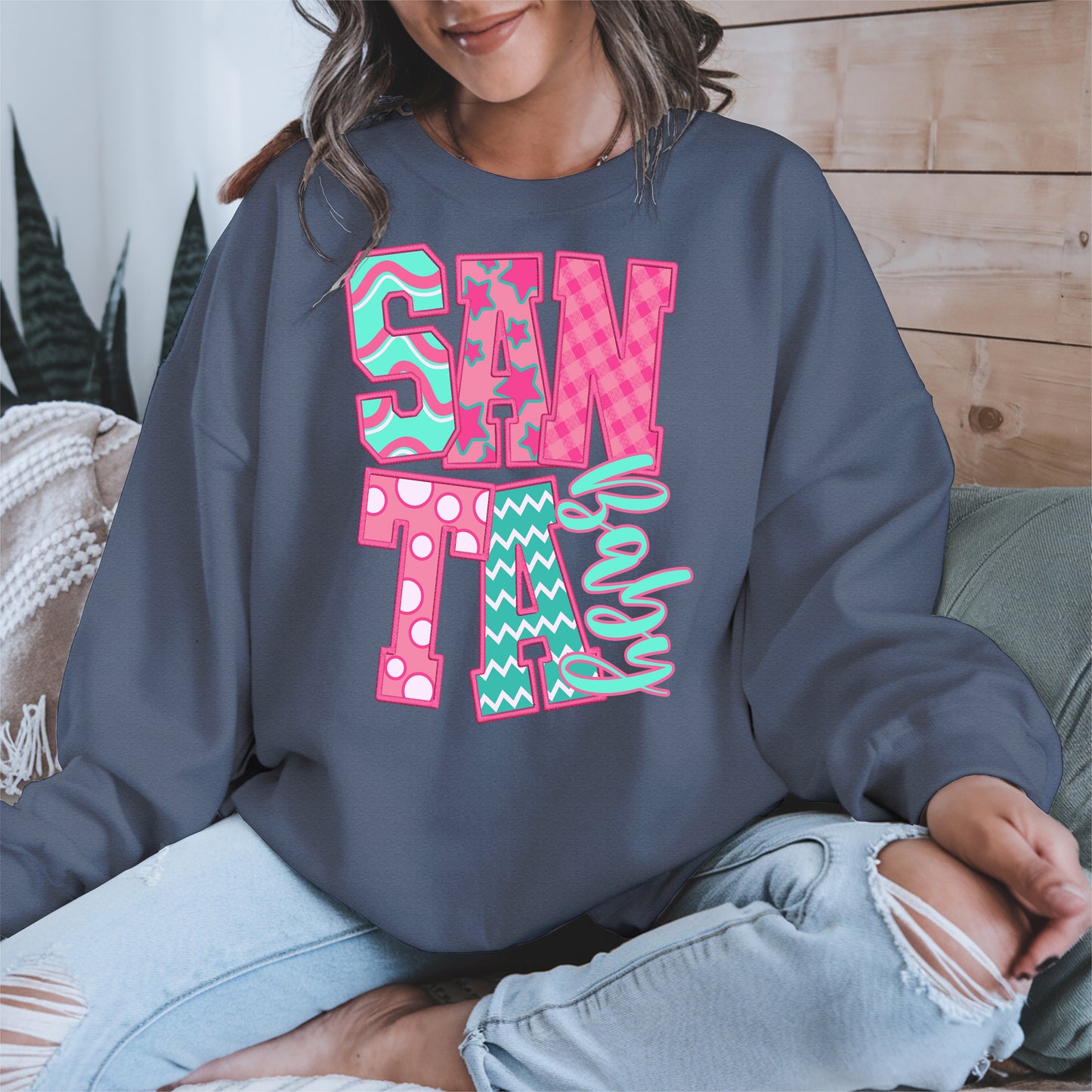 Santa Baby Embroidery-Inspired Christmas Shirt