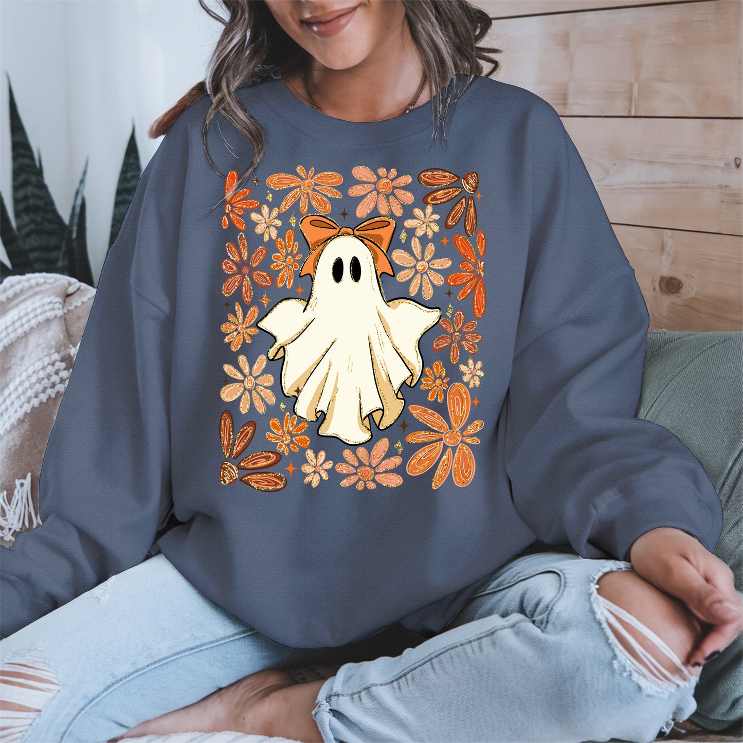 Boho floral ghost halloween shirt