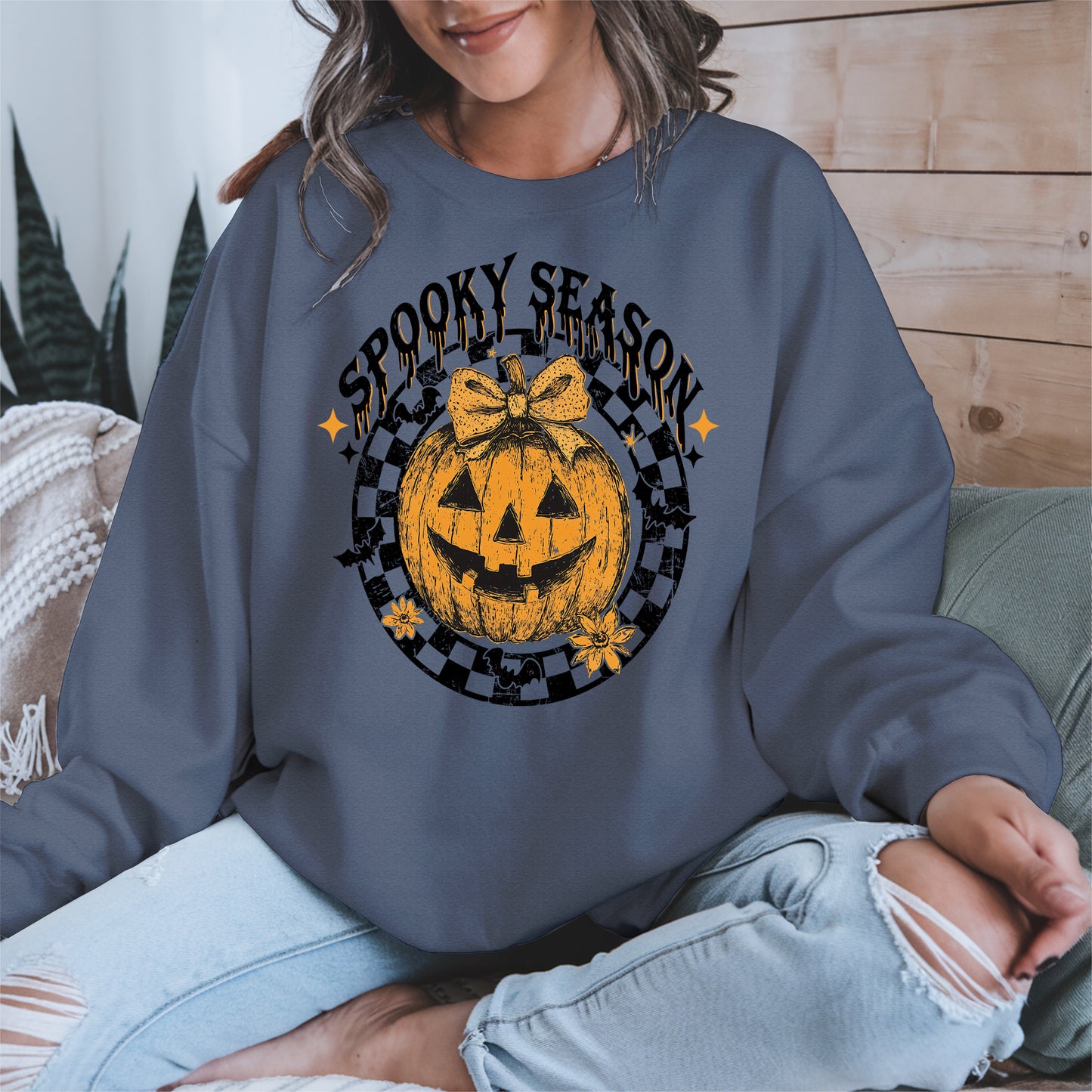Spooky Season Halloween Pumpkin Checkered shirt