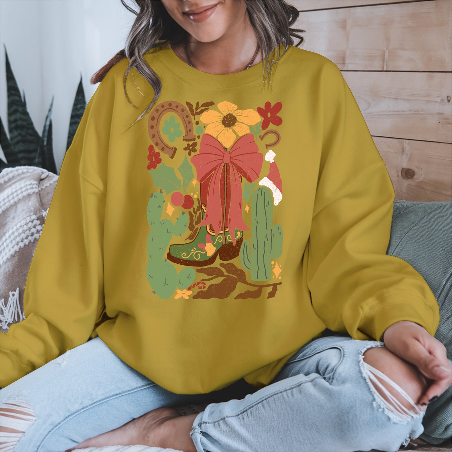 Western Christmas Cowboy Boot Shirt Hoodie