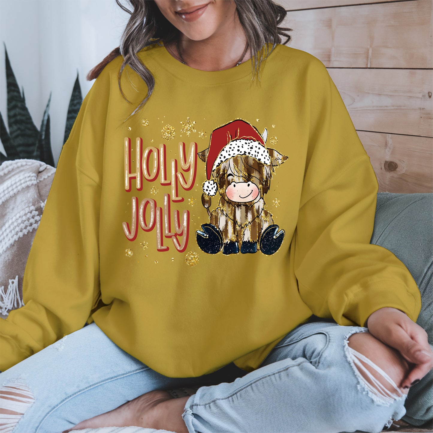 Holly Jolly Christmas Cow Santa Shirt