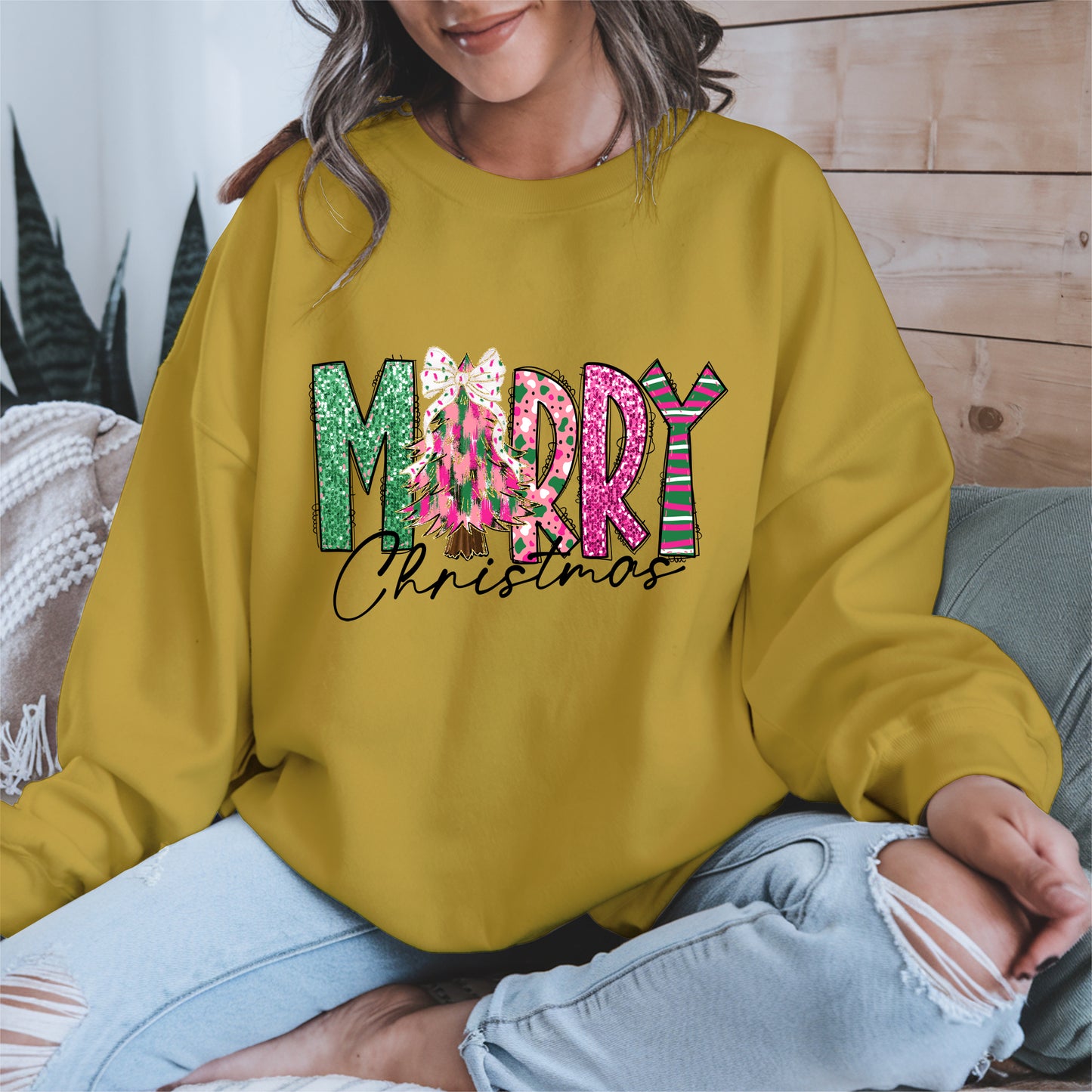 Merry Christmas Shirt Glitter Tree Holiday Tee