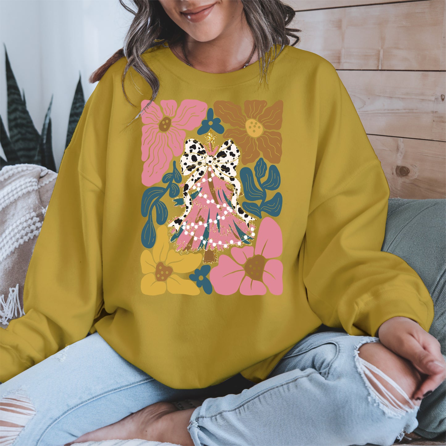 Christmas Tree Coquette Bow Floral Holiday Shirt