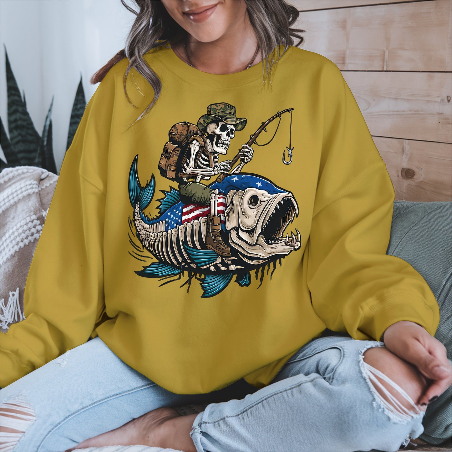 Patriotic Skeleton Fishing Shirt Hoodie Sweatshirt