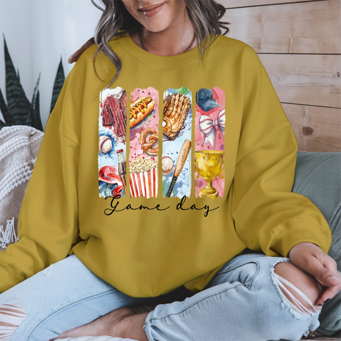 Watercolor Hotdog, Bat & Trophy Baseball Sport Shirt