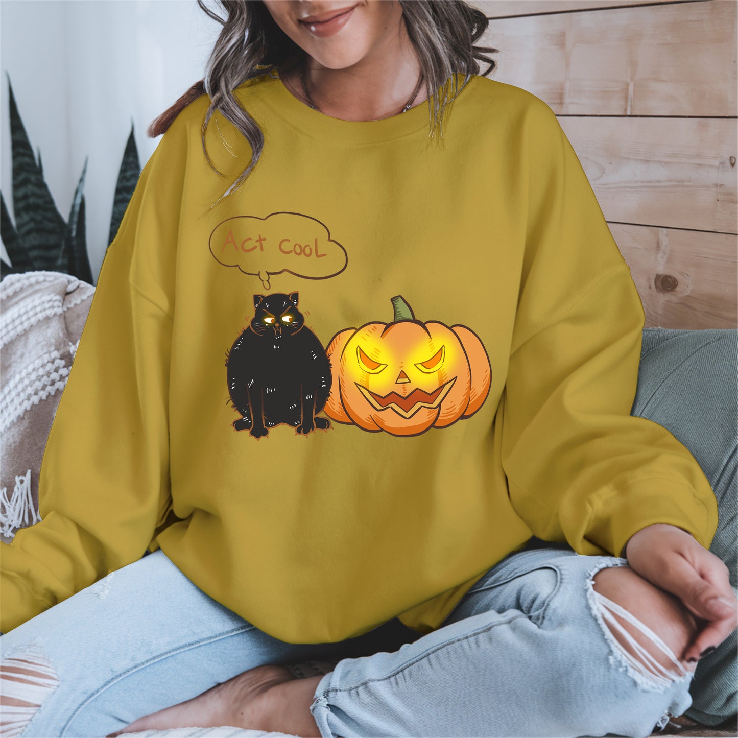 Act Cool - Black Cat & Pumpkin Halloween Tee