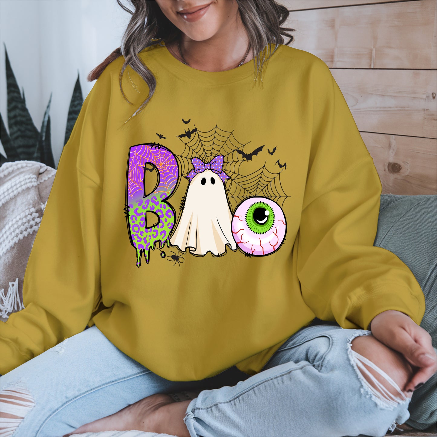BOO Ghost Eyeball Shirt Hoodie Sweatshirt for Halloween Fun