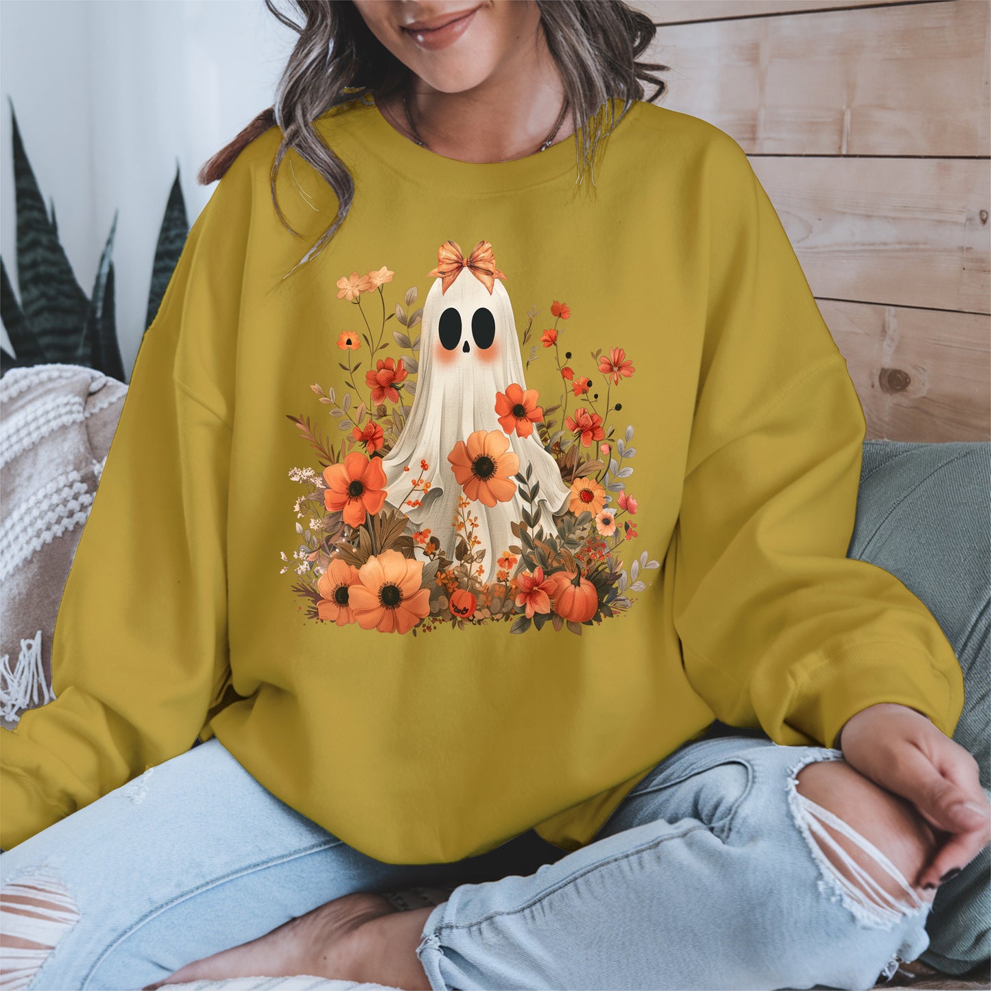 Autumn Ghost Floral Shirt Cute Fall Halloween Tee
