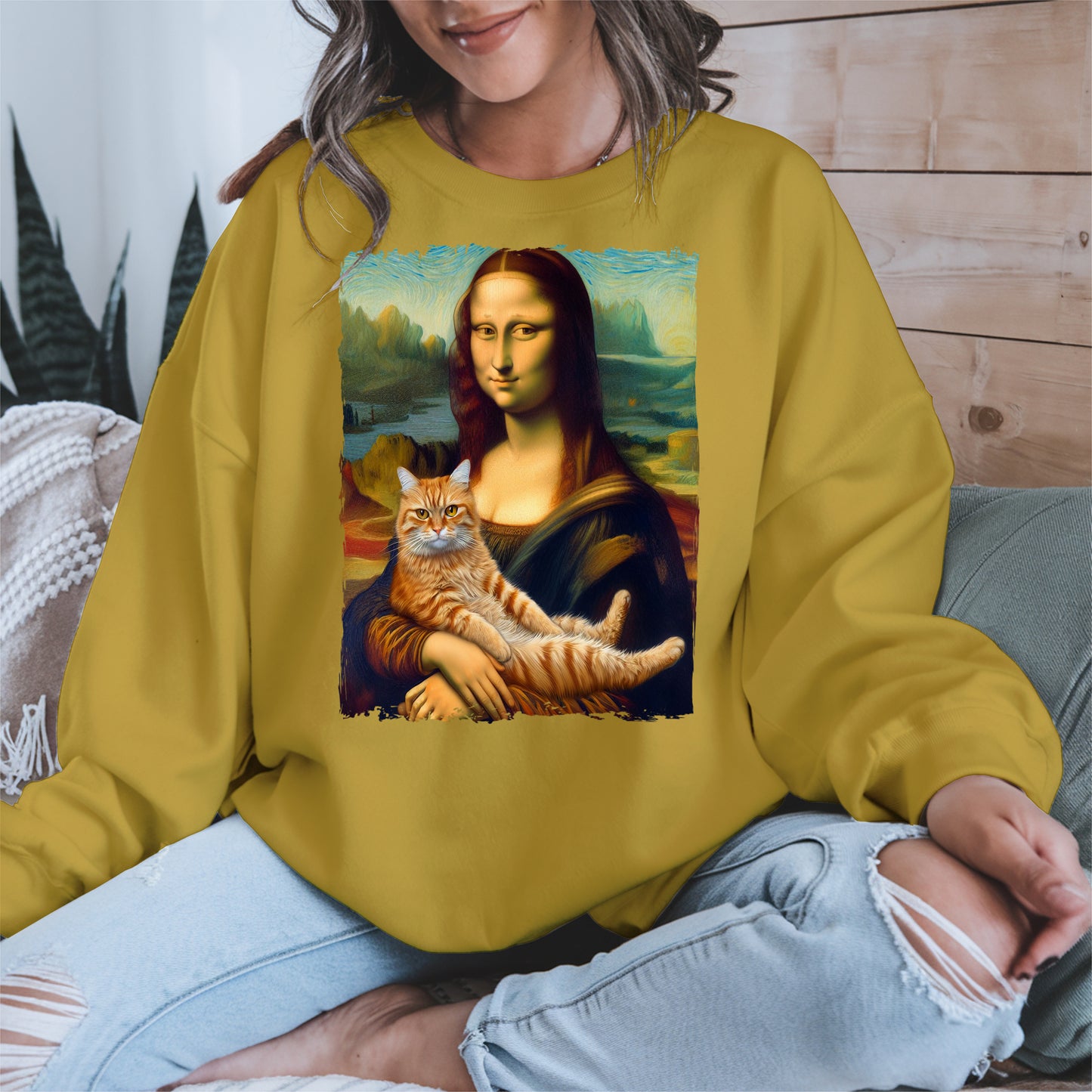 Mona Lisa Holding Orange Cat Shirt Hoodie Sweatshirt