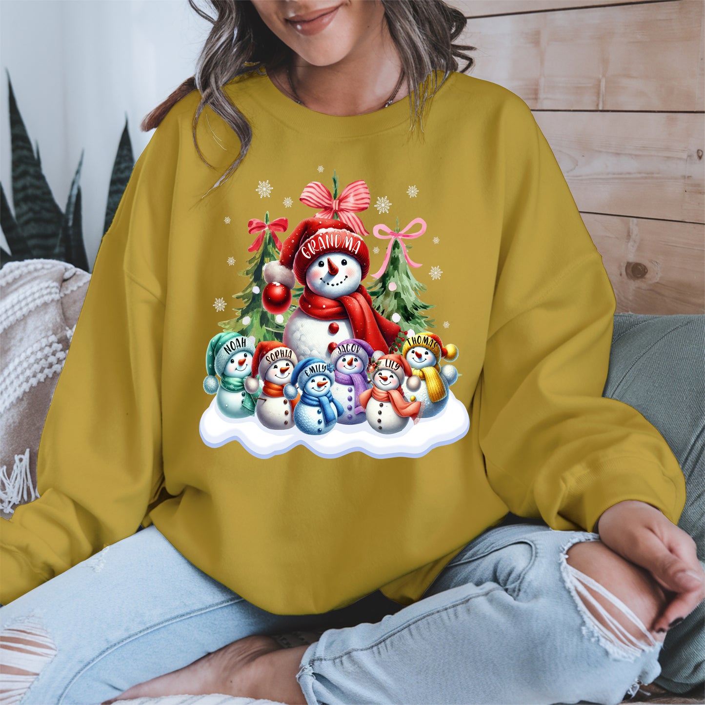 Personalized Snowman Family Grandma Shirt