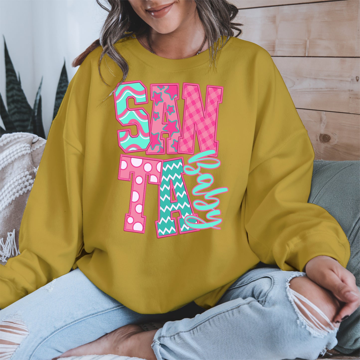 Santa Baby Embroidery-Inspired Christmas Shirt