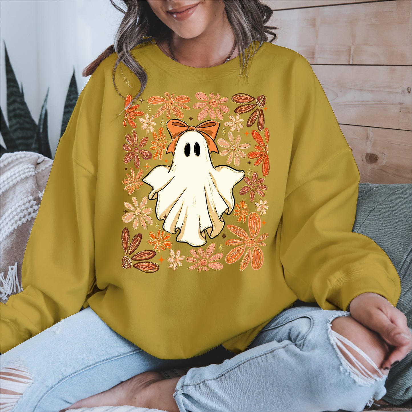 Boho floral ghost halloween shirt