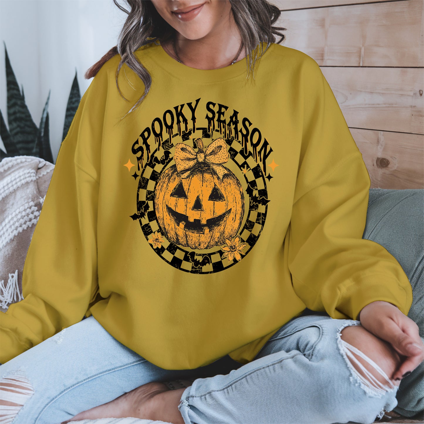 Spooky Season Halloween Pumpkin Checkered shirt