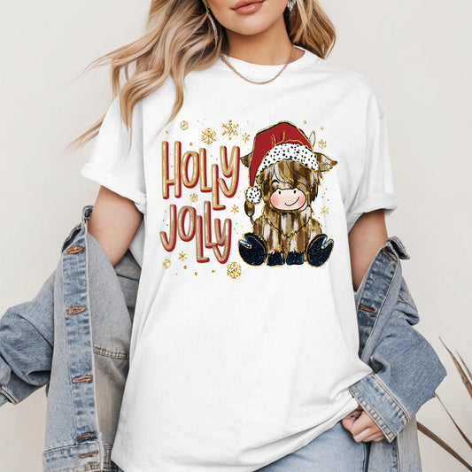 Holly Jolly Christmas Cow Santa Shirt