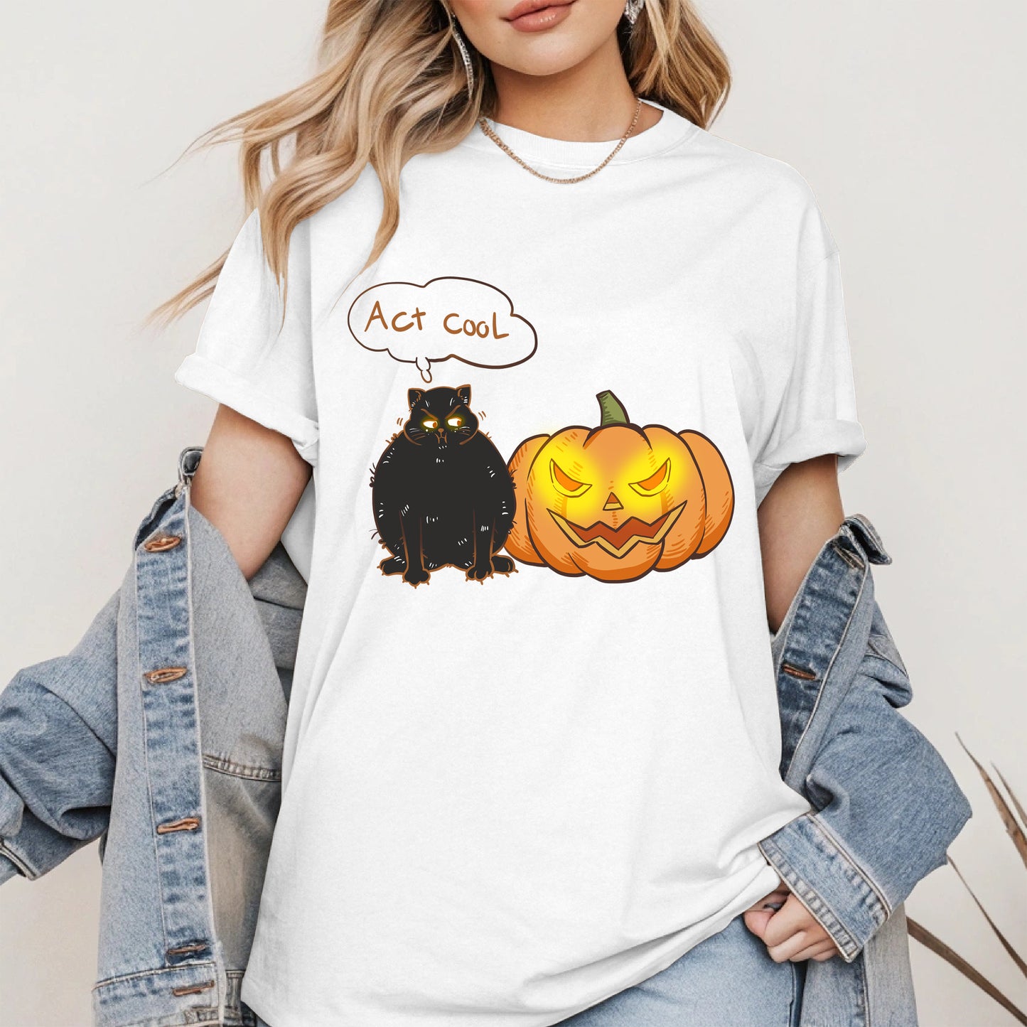 Act Cool - Black Cat & Pumpkin Halloween Tee
