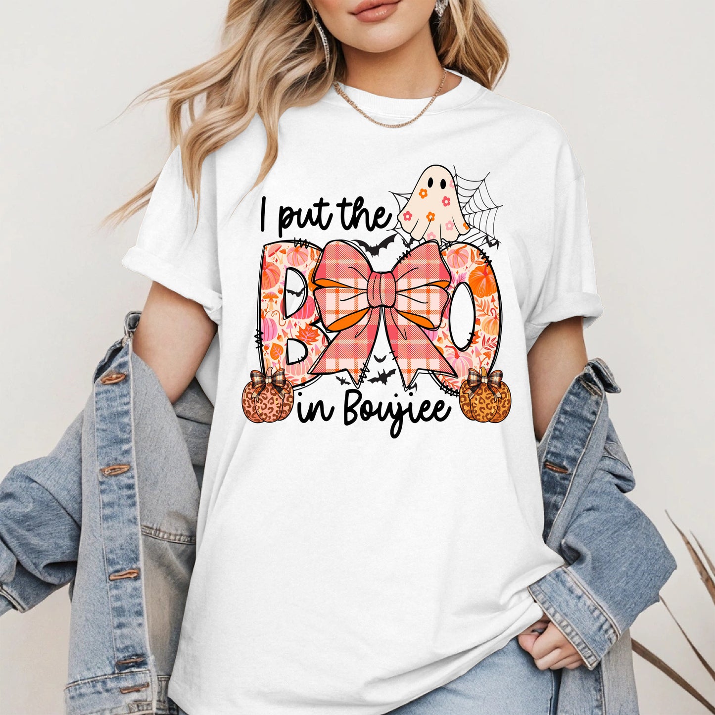 BOO Cute Halloween Shirt Hoodie Sweatshirt with Ghost and Bow