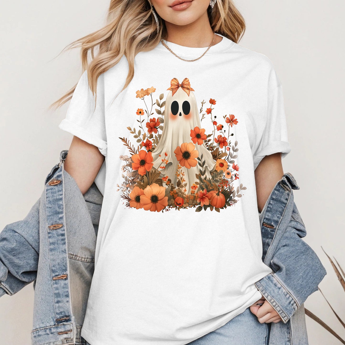Autumn Ghost Floral Shirt Cute Fall Halloween Tee