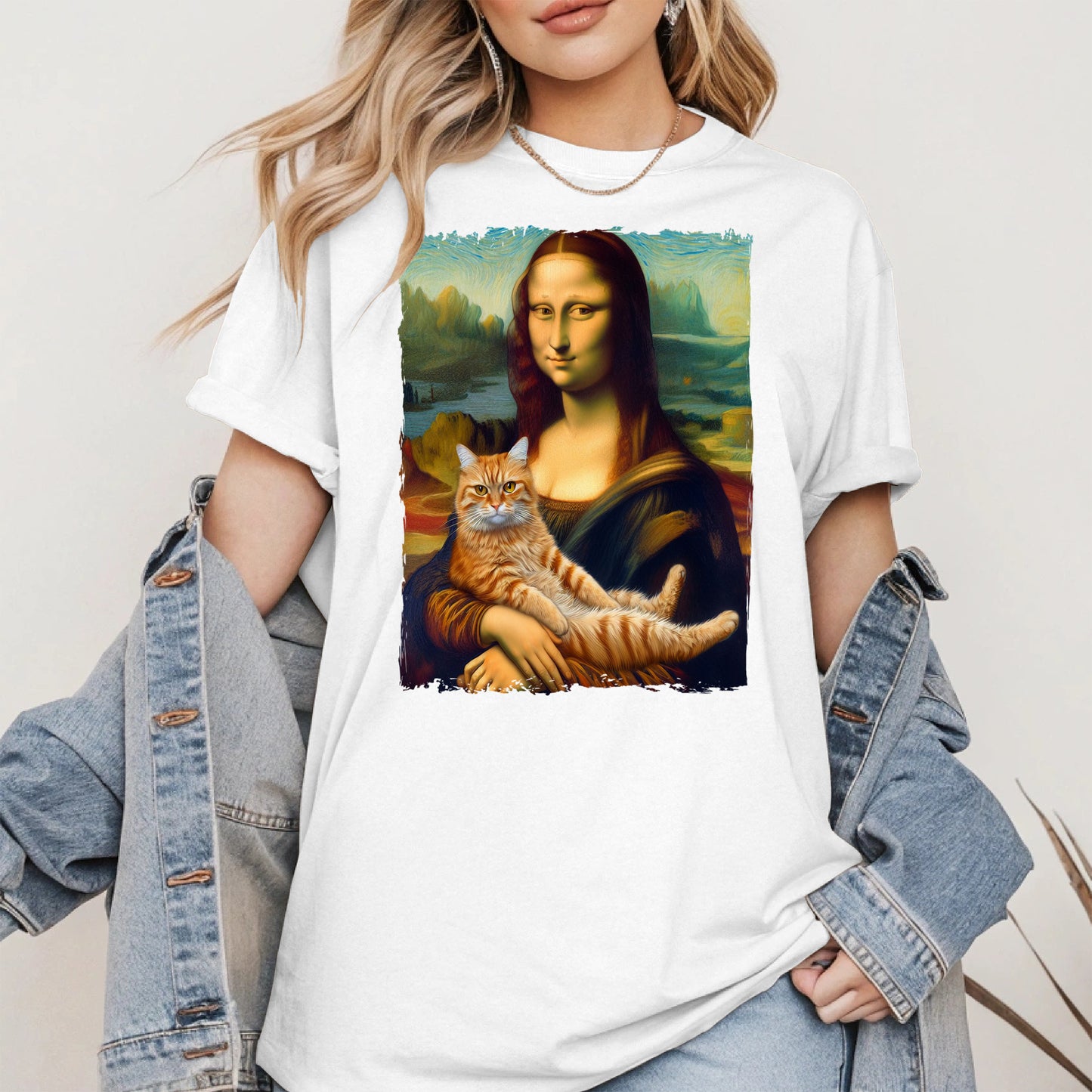 Mona Lisa Holding Orange Cat Shirt Hoodie Sweatshirt