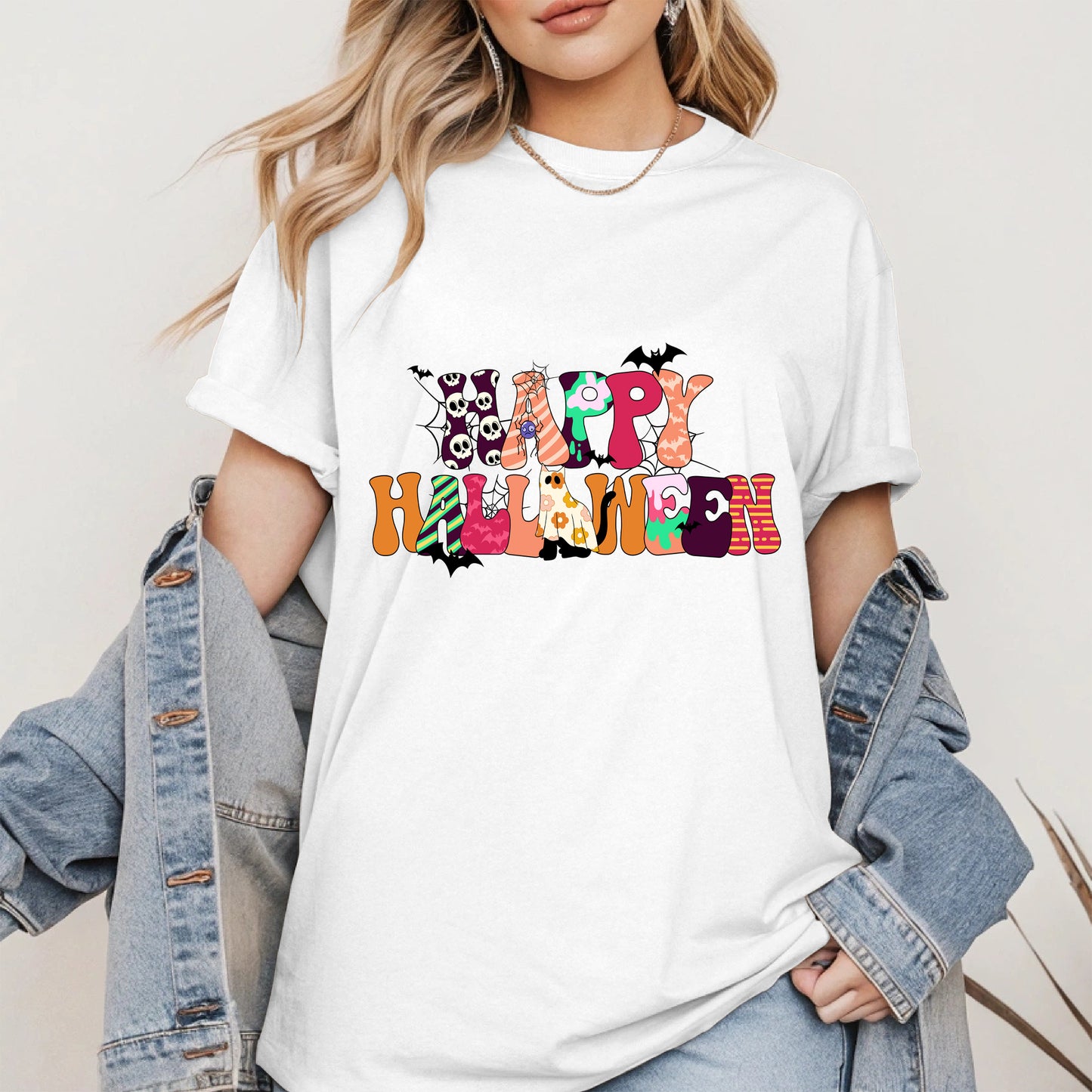 Colorful Ghost Pumpkin Retro Halloween Shirt