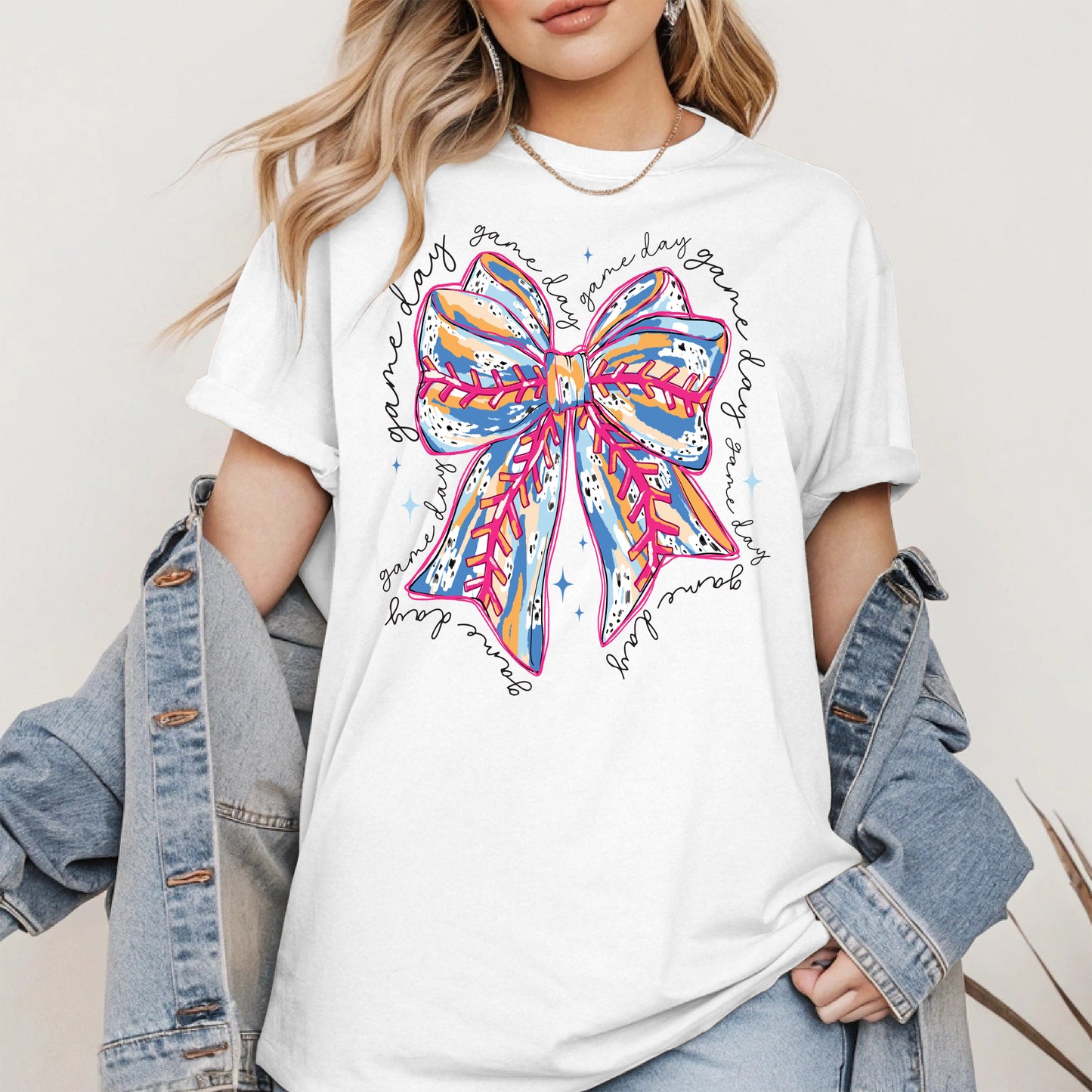 Game Day Bow Shirt Sport Tee Hoodie Sweatshirt for Baseball Fans