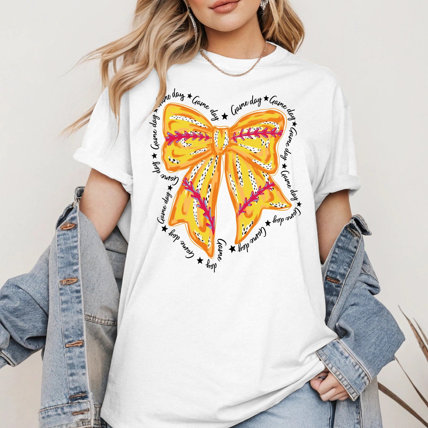 Yellow Baseball Bow Shirt Sport Tee Hoodie Sweatshirt Gift for Fans