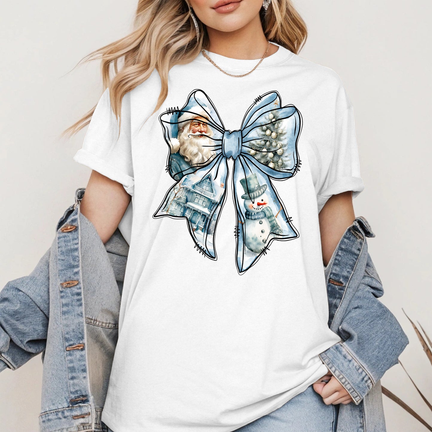 Snowman Coquette Christmas Bow Shirt