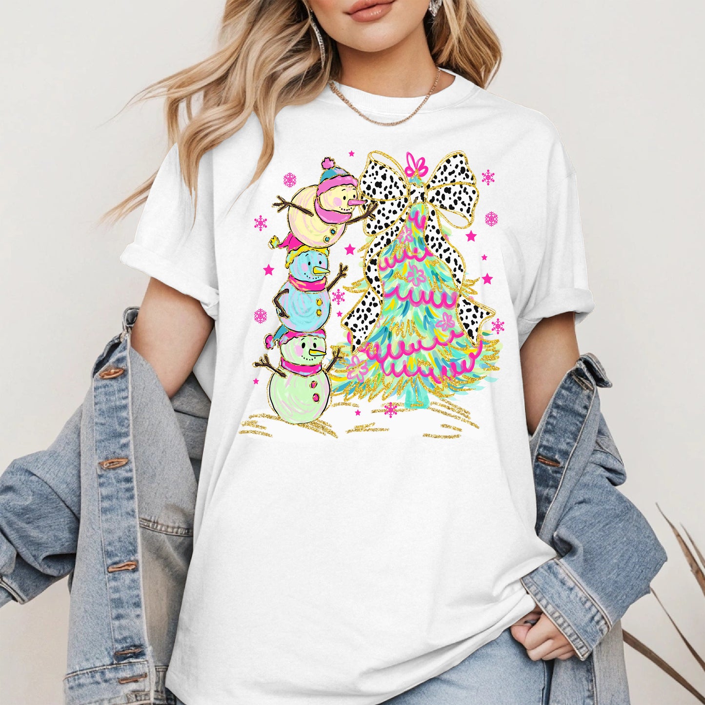 Stacked Snowmen and Christmas Tree Shirt
