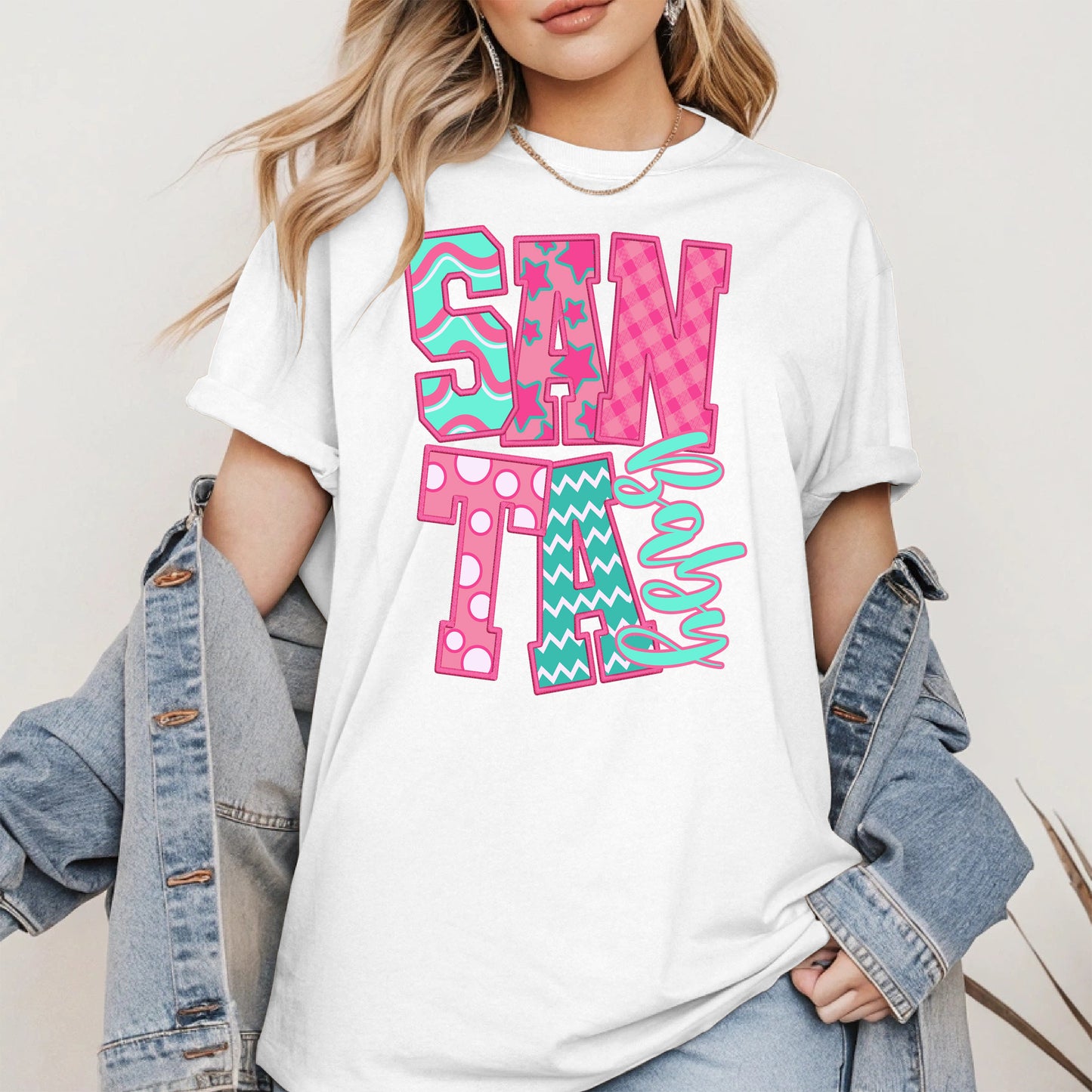 Santa Baby Embroidery-Inspired Christmas Shirt