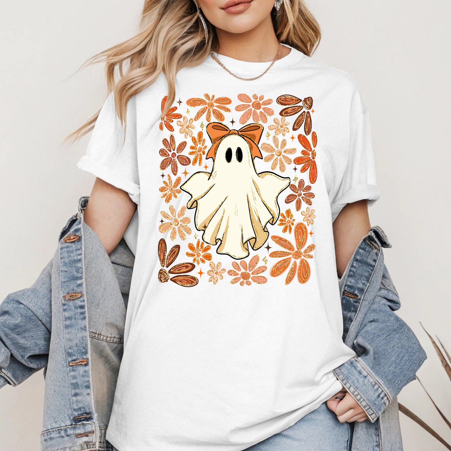 Boho floral ghost halloween shirt