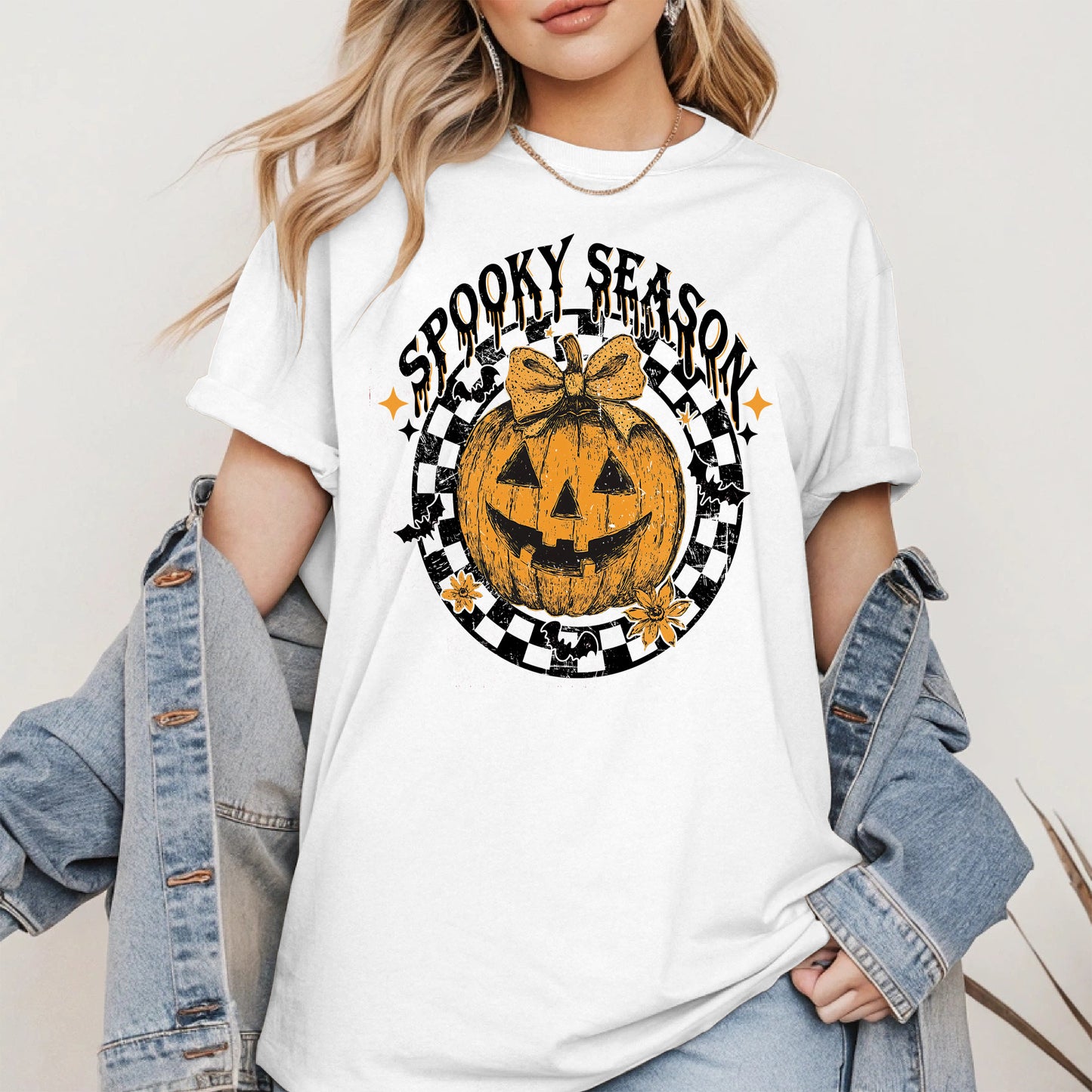Spooky Season Halloween Pumpkin Checkered shirt
