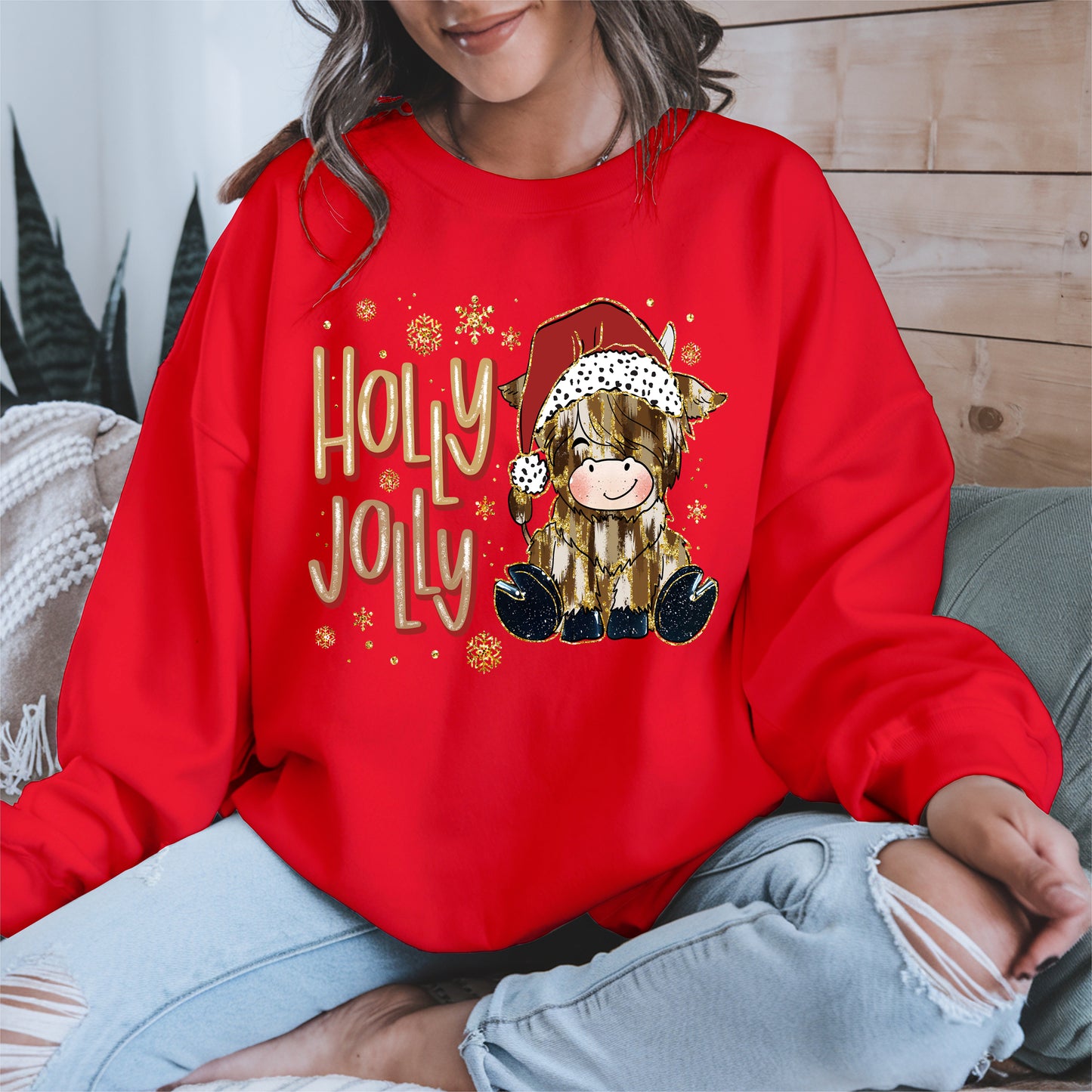Holly Jolly Christmas Cow Santa Shirt