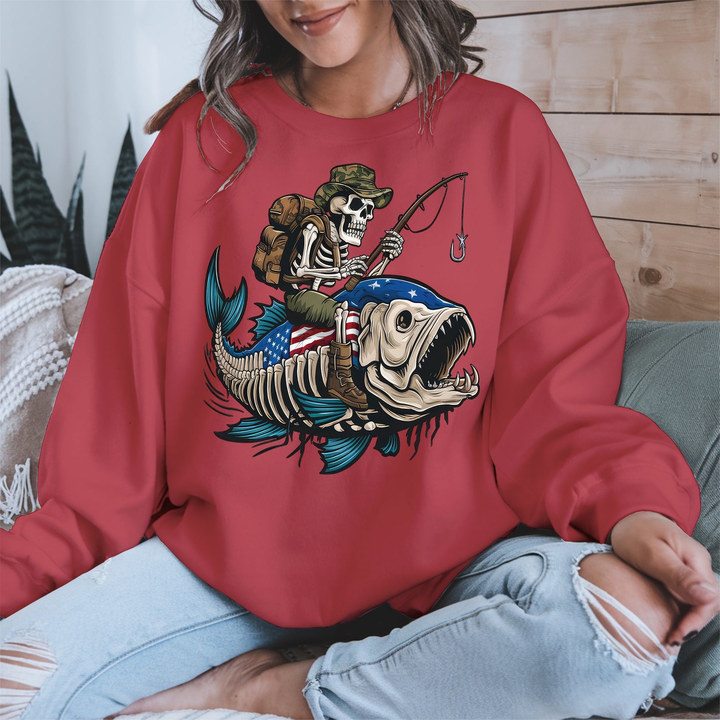 Patriotic Skeleton Fishing Shirt Hoodie Sweatshirt